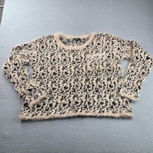XOXO Sweater Womens Extra Large Multicolor Leopard Nylon Faux Fur Cozy Crew Neck